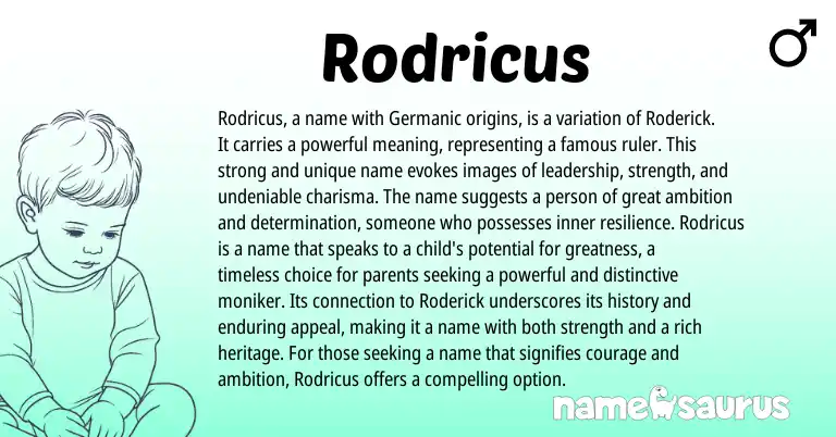 Infographic about Rodricus name meaning, Rodricus is a name from English origin(s).