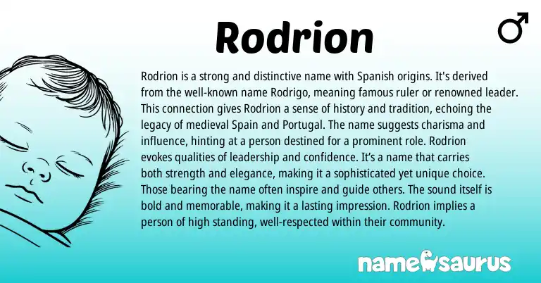 Infographic about Rodrion name meaning, Rodrion is a name from Latin origin(s).
