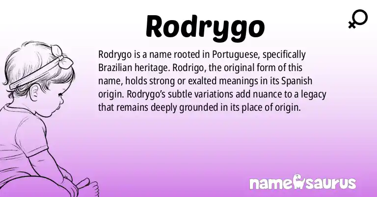 Infographic about Rodrygo name meaning, Rodrygo is a name from Portuguese (Brazilian) origin(s).