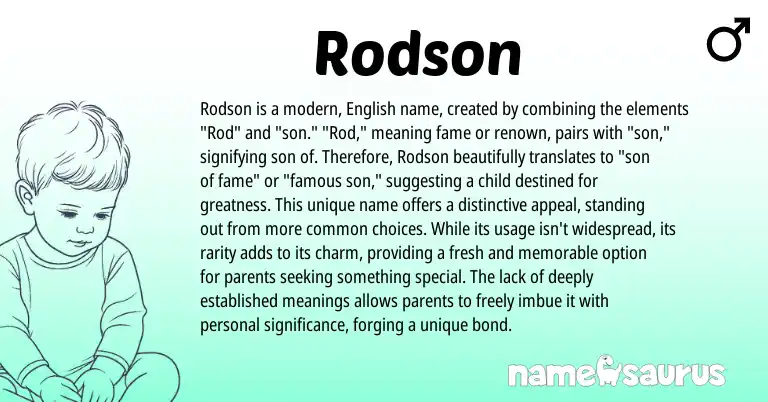 Infographic about Rodson name meaning, Rodson is a name from English origin(s).