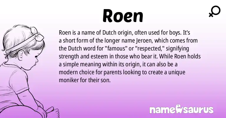 Infographic about Roen name meaning, Roen is a name from Dutch origin(s).