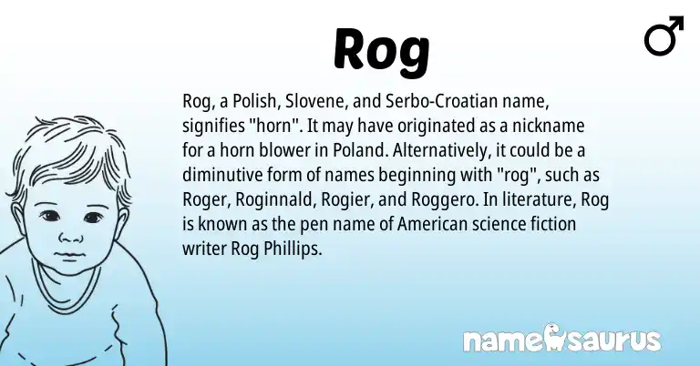 Infographic about Rog name meaning, Rog is a name from Polish, Serbo, Croatian, Slovene, American origin(s).