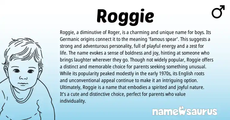 Infographic about Roggie name meaning, Roggie is a name from Germanic, English origin(s).