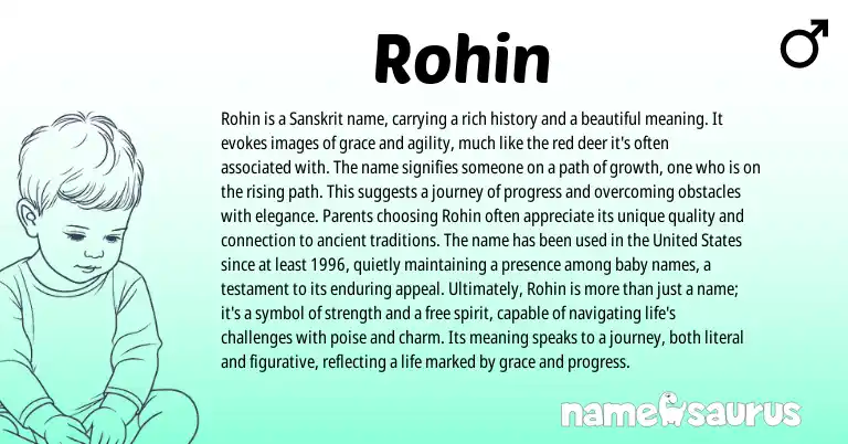 Infographic about Rohin name meaning, Rohin is a name from Hindi, Persian, Sanskrit origin(s).