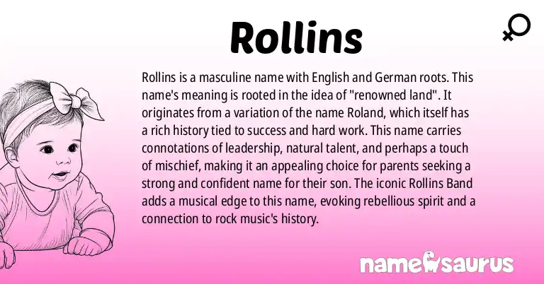 Infographic about Rollins name meaning, Rollins is a name from English, German origin(s).