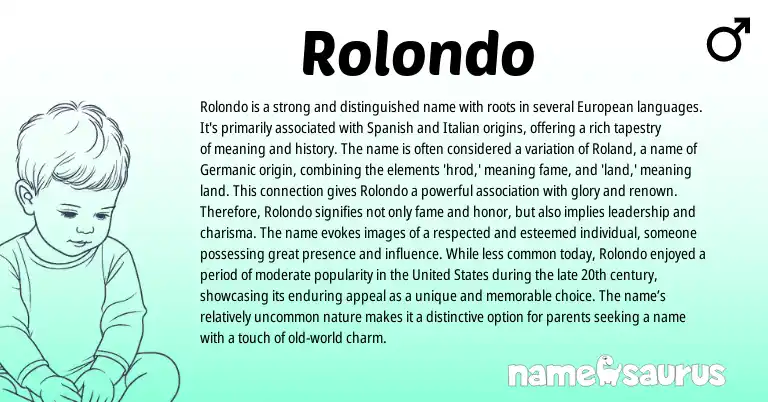 Infographic about Rolondo name meaning, Rolondo is a name from Germanic, Spanish origin(s).
