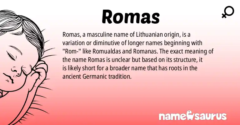 Infographic about Romas name meaning, Romas is a name from Lithuanian origin(s).