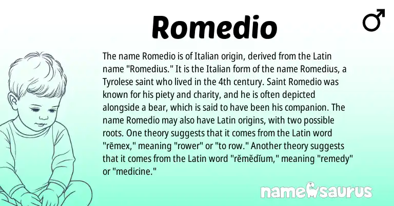 Infographic about Romedio name meaning, Romedio is a name from Latin, Italian origin(s).