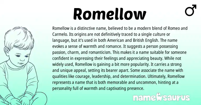 Infographic about Romellow name meaning, Romellow is a name from Romance origin(s).