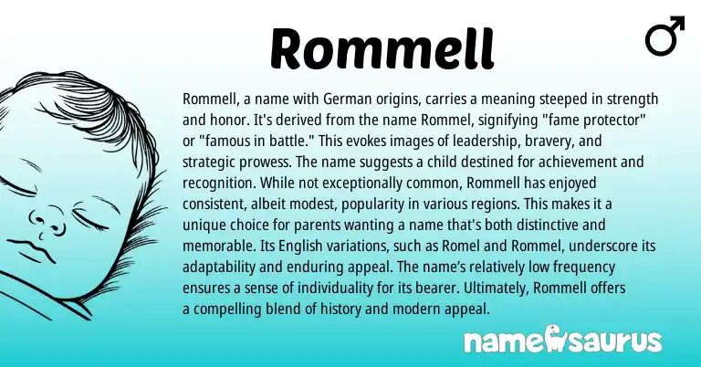 Infographic about Rommell name meaning, Rommell is a name from Germanic origin(s).