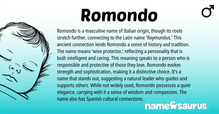 Infographic about Romondo name meaning, Romondo is a name from Latin, Italian origin(s).