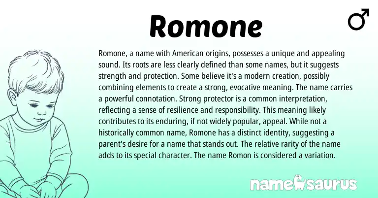 Infographic about Romone name meaning, Romone is a name from African, English origin(s).