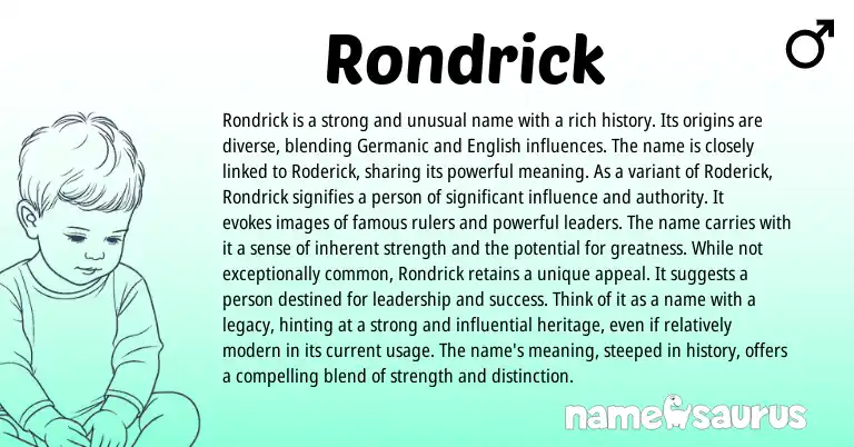 Infographic about Rondrick name meaning, Rondrick is a name from Germanic, English origin(s).