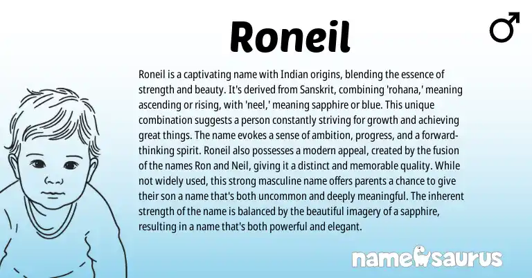 Infographic about Roneil name meaning, Roneil is a name from Indian, Sanskrit origin(s).