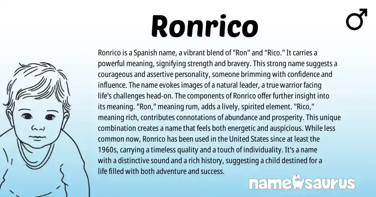 Infographic about Ronrico name meaning, Ronrico is a name from Spanish origin(s).