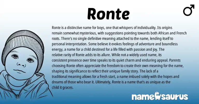 Infographic about Ronte name meaning, Ronte is a name from French, African origin(s).