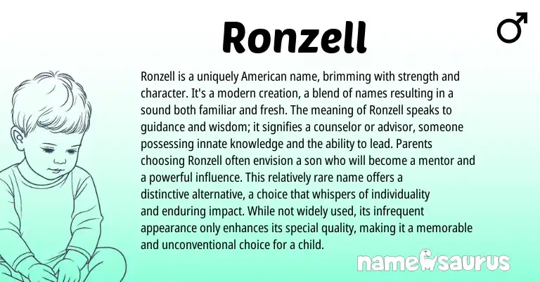 Infographic about Ronzell name meaning, Ronzell is a name from American origin(s).