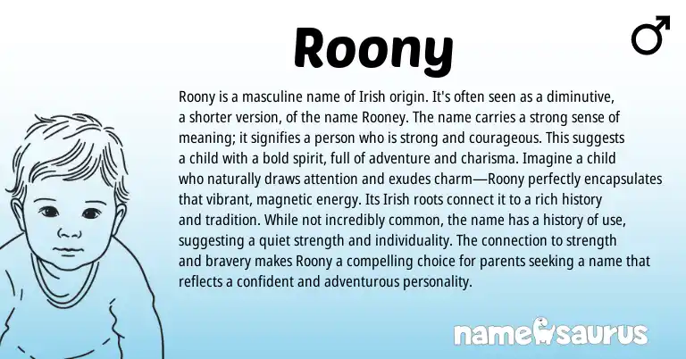 Infographic about Roony name meaning, Roony is a name from Irish origin(s).