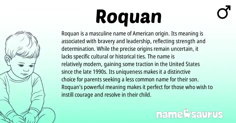 Infographic about Roquan name meaning, Roquan is a name from American origin(s).
