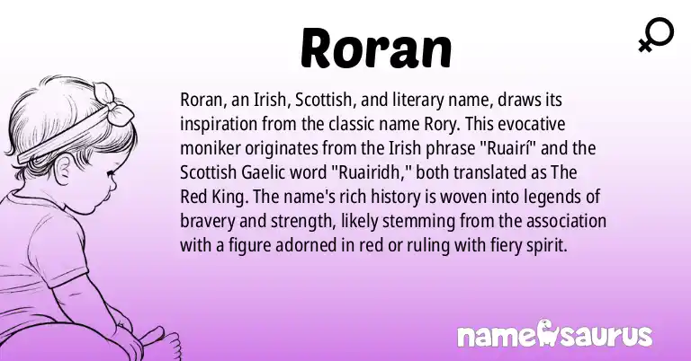 Infographic about Roran name meaning, Roran is a name from Irish, Scottish, Literature origin(s).