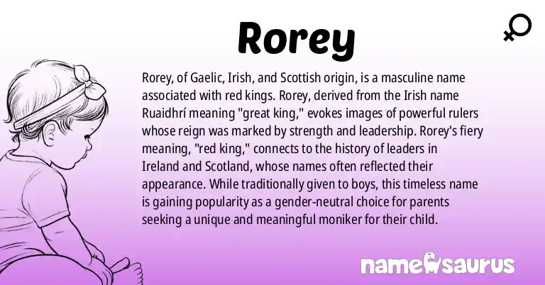 Infographic about Rorey name meaning, Rorey is a name from Gaelic, Irish, Scottish origin(s).
