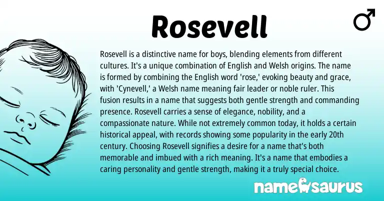 Infographic about Rosevell name meaning, Rosevell is a name from Welsh, English origin(s).
