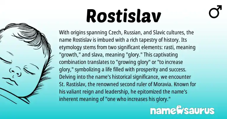 Infographic about Rostislav name meaning, Rostislav is a name from Russian, Slavic, Czech origin(s).