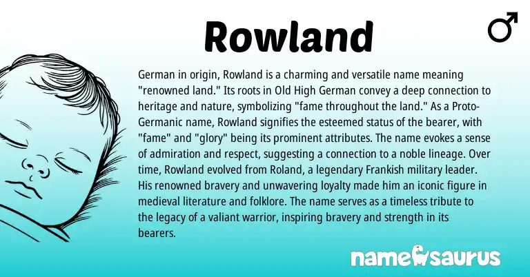 Infographic about Rowland name meaning, Rowland is a name from Old High German, German, Germanic, Frankish origin(s).