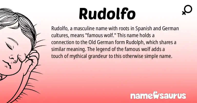 Infographic about Rudolfo name meaning, Rudolfo is a name from Spanish, German origin(s).
