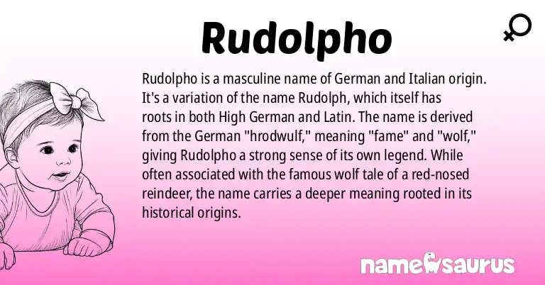 Infographic about Rudolpho name meaning, Rudolpho is a name from German, Italian origin(s).