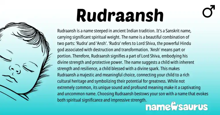 Infographic about Rudraansh name meaning, Rudraansh is a name from Hindu, Indian, Sanskrit origin(s).