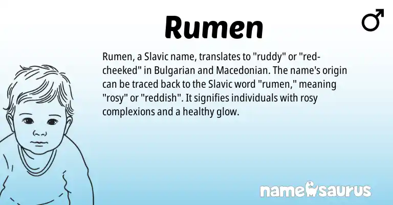 Infographic about Rumen name meaning, Rumen is a name from Slavic, Macedonian, Bulgarian origin(s).