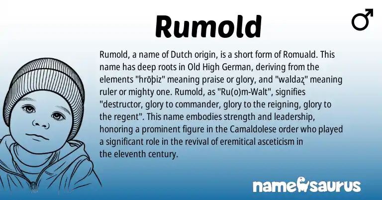 Infographic about Rumold name meaning, Rumold is a name from Old High German, Dutch origin(s).