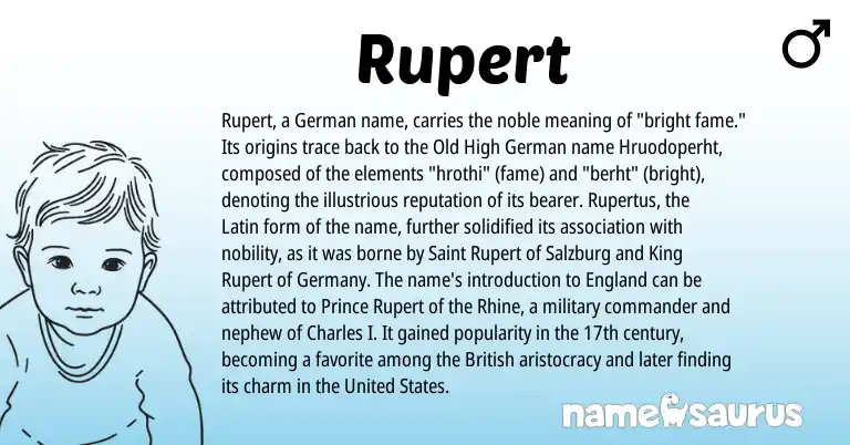 Infographic about Rupert name meaning, Rupert is a name from British, United States, Old High German, England, Latin, German origin(s).