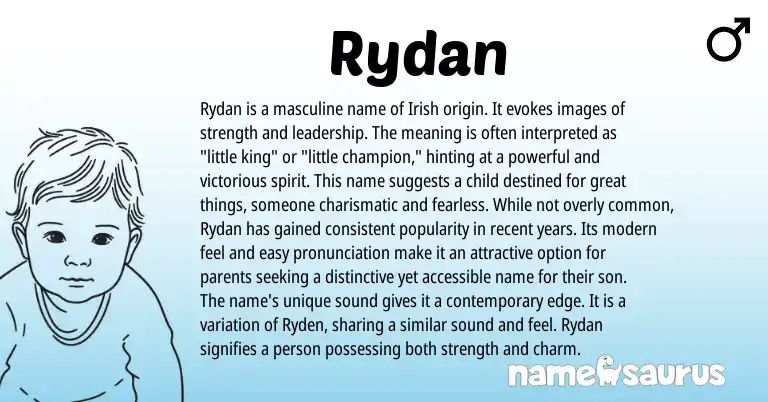 Infographic about Rydan name meaning, Rydan is a name from Irish origin(s).