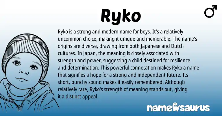 Infographic about Ryko name meaning, Ryko is a name from Japanese origin(s).