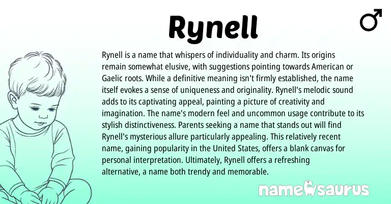 Infographic about Rynell name meaning, Rynell is a name from American, Gaelic origin(s).