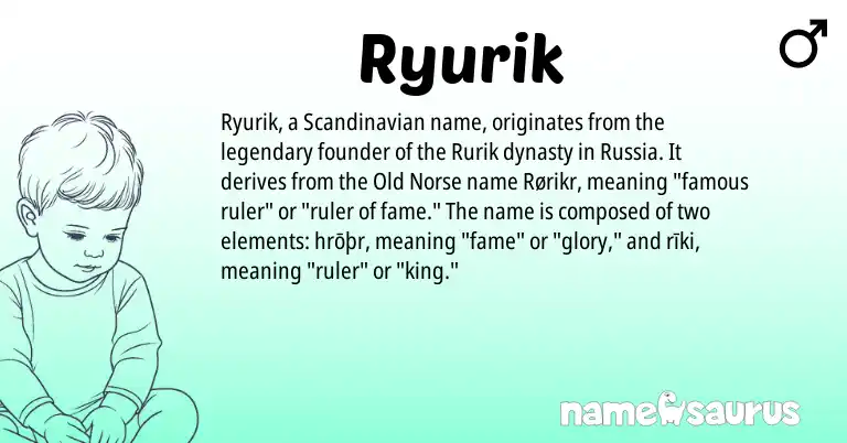 Infographic about Ryurik name meaning, Ryurik is a name from Scandinavian, Old Norse origin(s).
