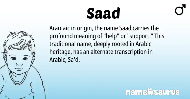 Infographic about Saad name meaning, Saad is a name from Aramaic, Arabic origin(s).