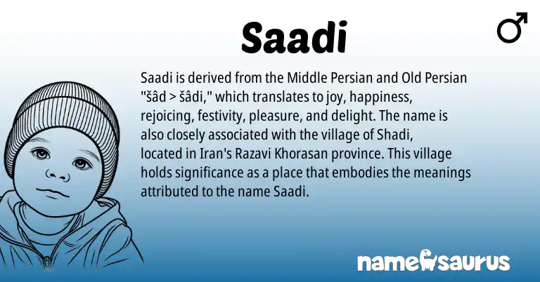 Infographic about Saadi name meaning, Saadi is a name from Old Persian, Iran, Middle Persian origin(s).