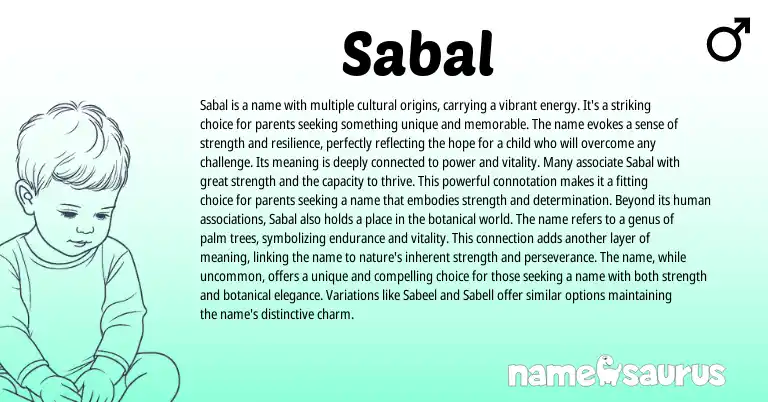 Infographic about Sabal name meaning, Sabal is a name from Indian, Sanskrit origin(s).