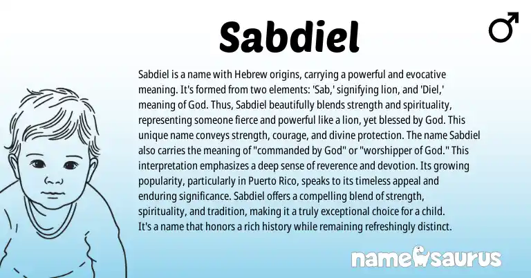 Infographic about Sabdiel name meaning, Sabdiel is a name from Hebrew origin(s).