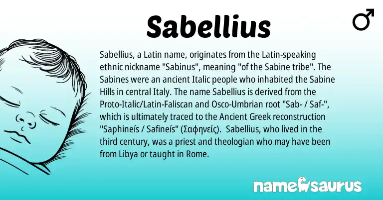 Infographic about Sabellius name meaning, Sabellius is a name from Ancient Greek, Latin origin(s).