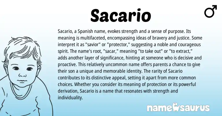 Infographic about Sacario name meaning, Sacario is a name from Spanish origin(s).