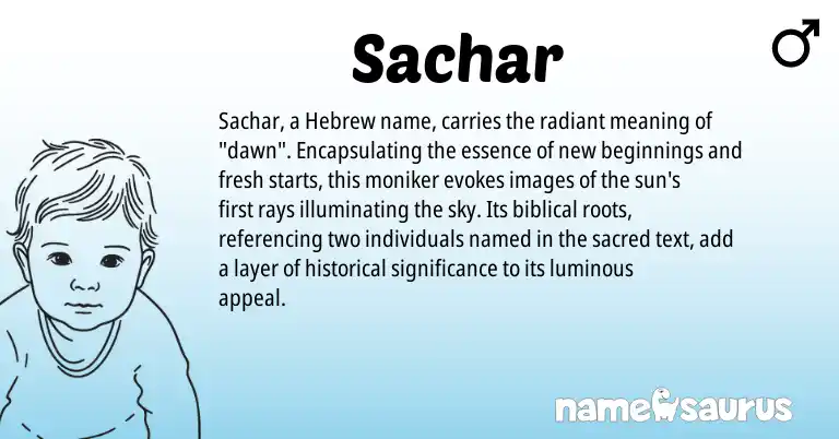 Infographic about Sachar name meaning, Sachar is a name from Hebrew origin(s).
