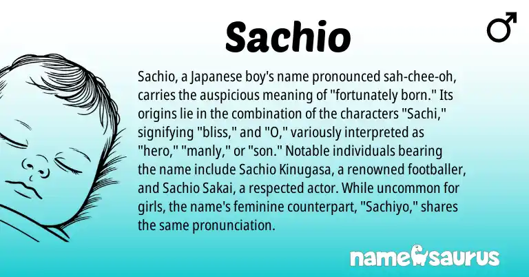 Infographic about Sachio name meaning, Sachio is a name from Japanese origin(s).