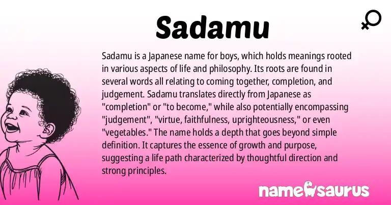 Infographic about Sadamu name meaning, Sadamu is a name from Japanese origin(s).