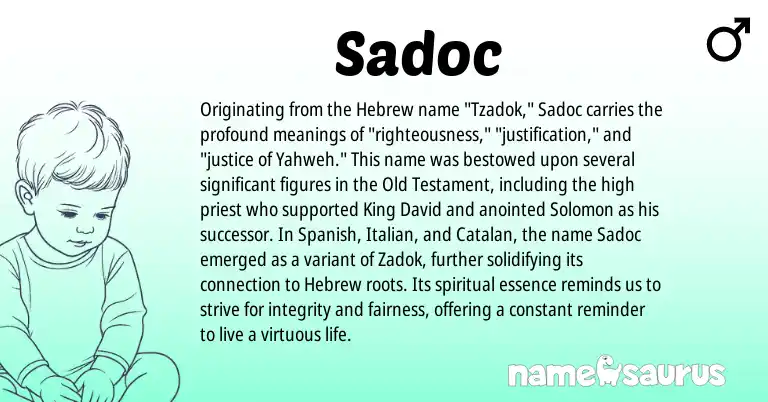 Infographic about Sadoc name meaning, Sadoc is a name from Spanish, Catalan, Hebrew, Italian origin(s).
