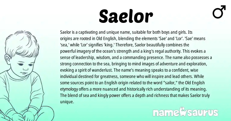 Infographic about Saelor name meaning, Saelor is a name from English, American origin(s).