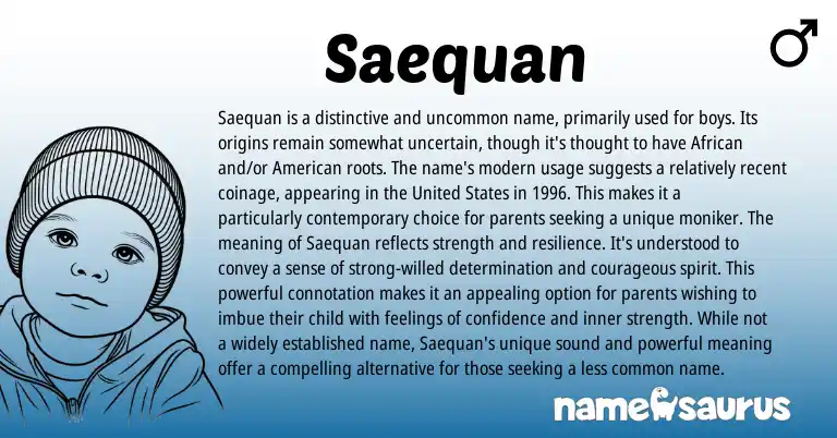Infographic about Saequan name meaning, Saequan is a name from American, African origin(s).